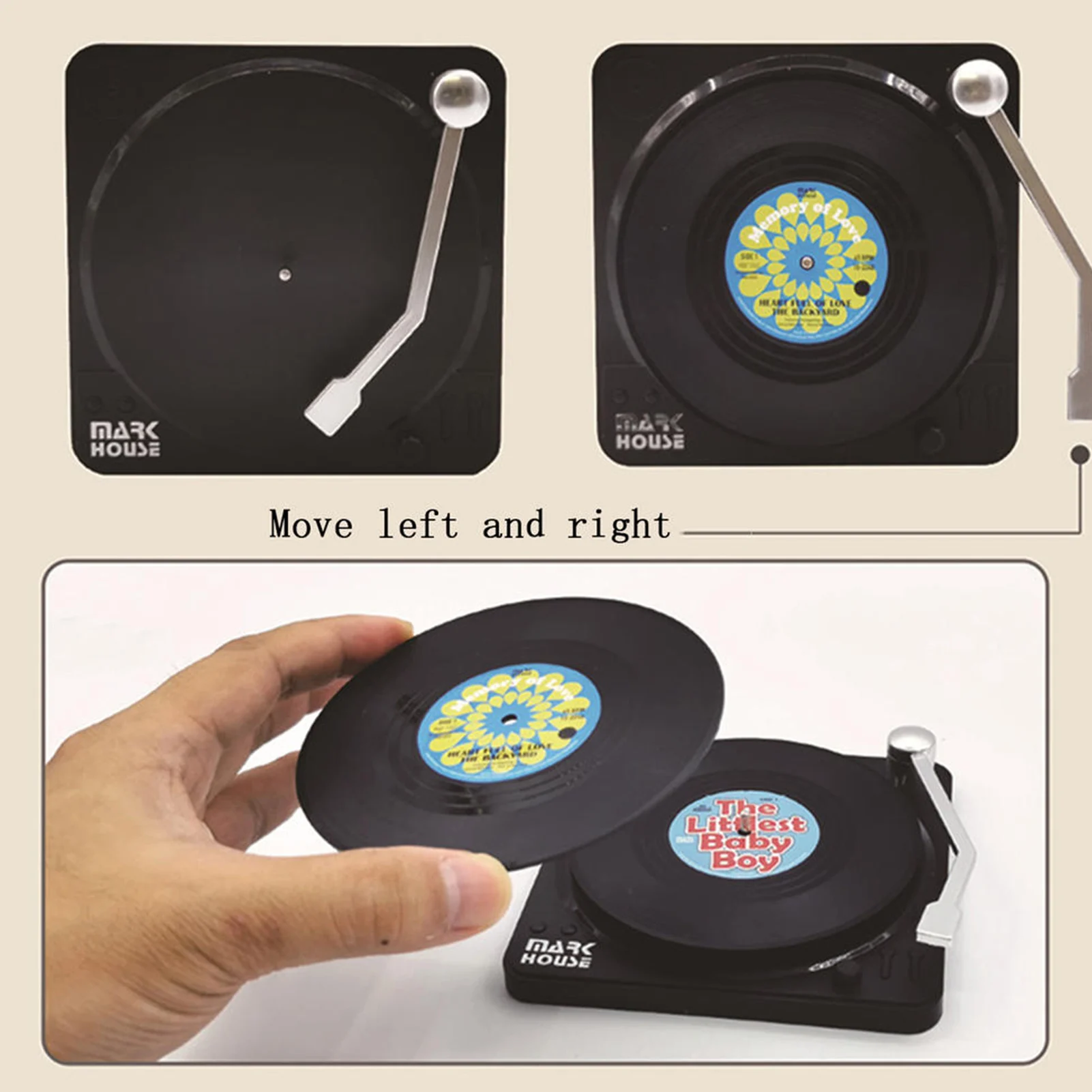 Vintage Mug Coaster Creative Set of 6 Vinyl Coasters for Drinks Music Coaster with Player Holder Record Disk Coaster Mug Pad Mat