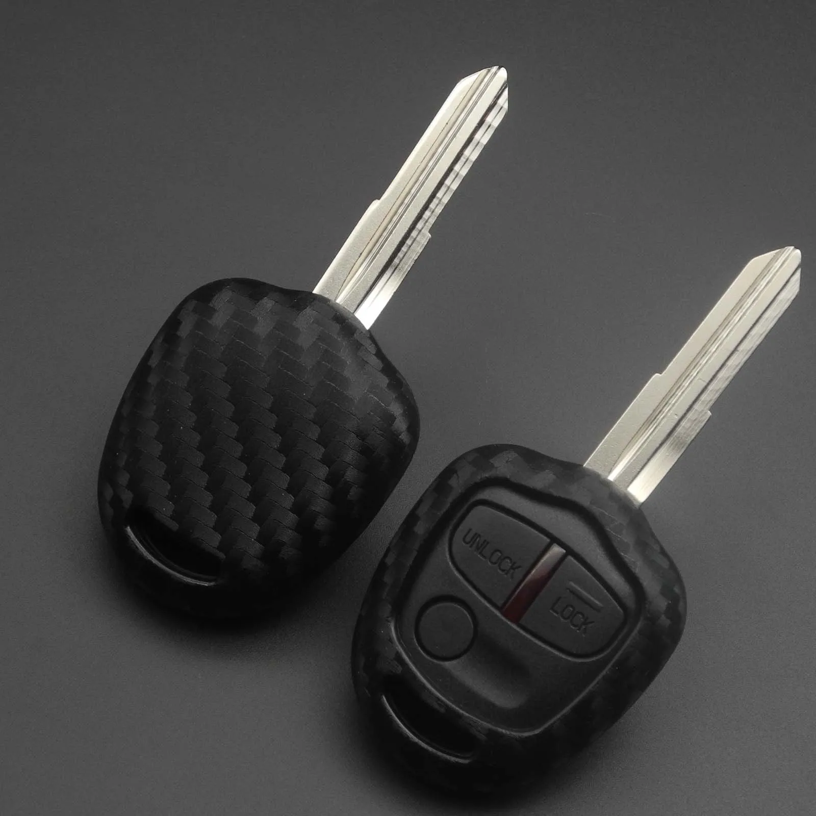 Carbon Fiber Silicone Car Key Case Fob Cover For Mitsubishi outlander ASX colt LANCER Grandis Pajero Sport Keychain