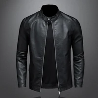 Spring Autumn Leather Jacket Men Stand Collar Slim Pu Leather Jacket Fashion Motorcycle Causal Coat Mens Moto Biker Leather Coat 1