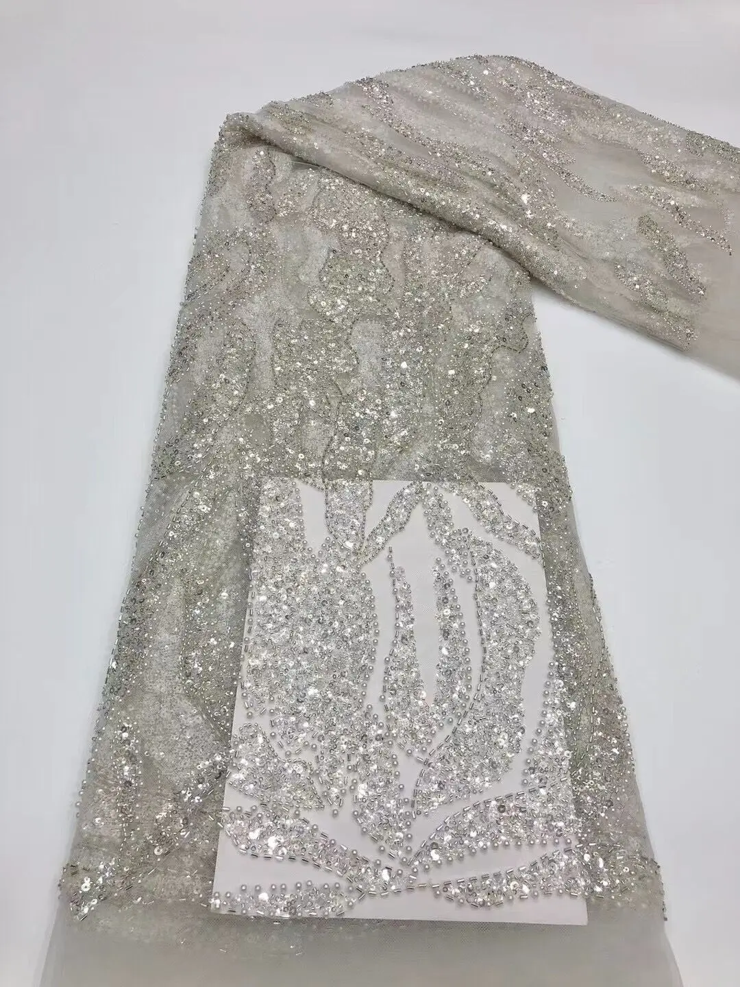 

Кружевная ткань из тюля с искусственными бусинами и блестками, вышивка, Африканское французское Сетчатое кружево