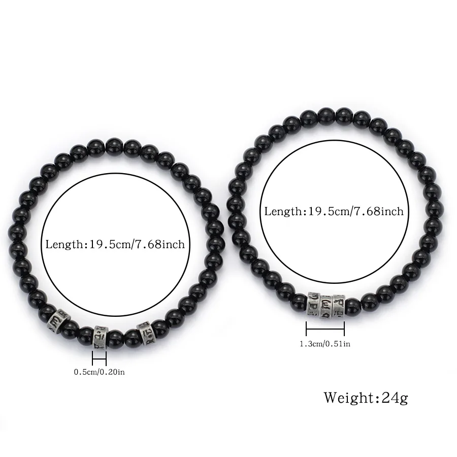 Men Black Lava Onyx Stone Meditation Yoga Bracelet Set