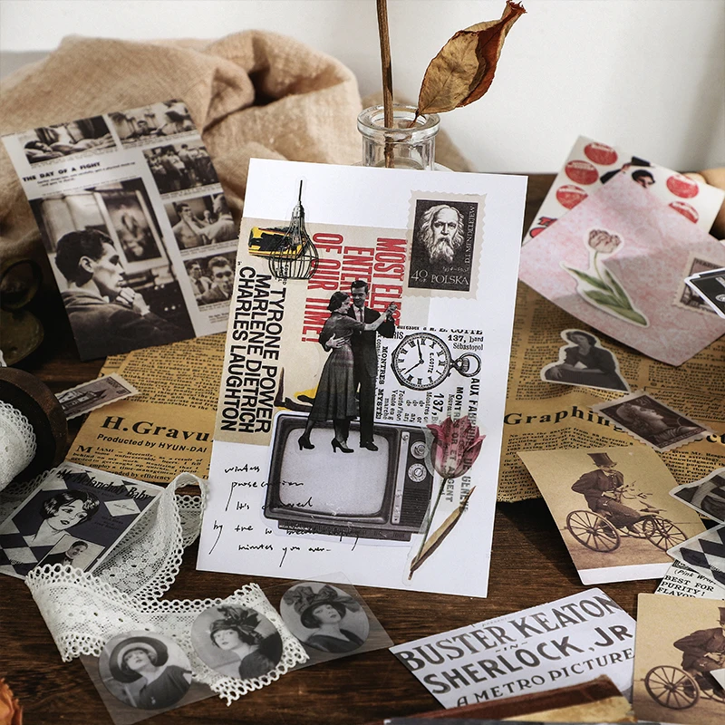 100Pcs Set Vintage DIY Scrapbooking Material Paper for Journaling Scrapbook Embellishment Supplies Decorative Stationery Sticker