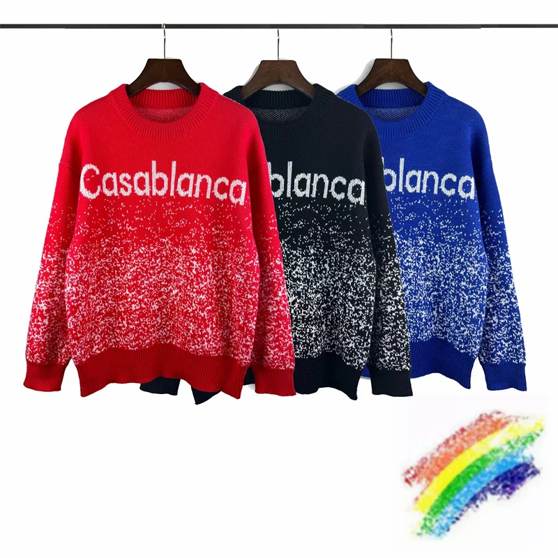 

Red Black Blue Casablanca Jacquard Logo Sweater Men Women 1:1 High Quality Fashion 2023fw Sweatshirts