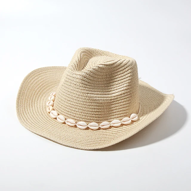 Fashion Shell Cowboy Cowgirl Hat For Women Men Straw Hat Wide Brim Beach Hats Vacation Summer Panama Sun Hat Wholesale 2