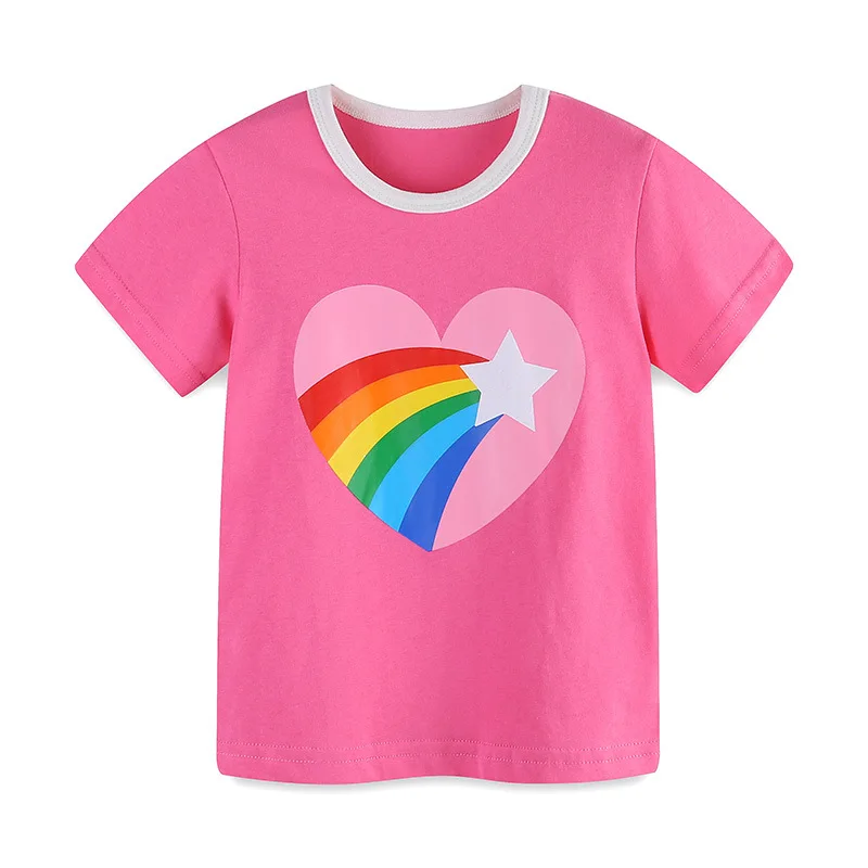 Kids Clothes Tops Korean Baby Girls Blouses T-shirt Cartoon Hearts Rainbow Cotton Tops Chidlren's Clothing