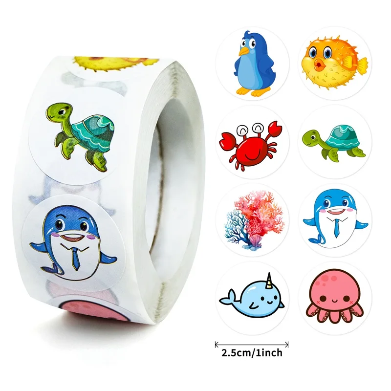 

100-500PCS Cartoon Sea Fish Sticky Paper Stickers Labels Thank You Sticker Sealing Stationery Supplies Decoration Scrapbooking