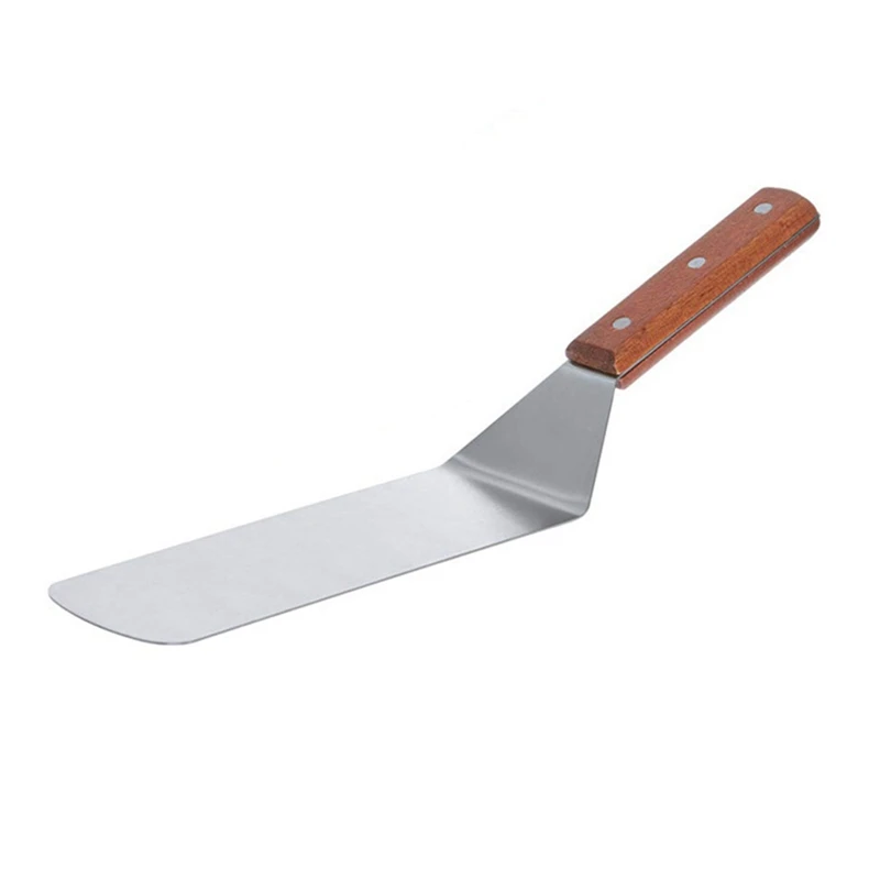 Description Picture 4 of item3Pcs/Set Stainless Steel Metal Scraper Hamburger Shovel Kitchen Dining Bakeware Tools Wood Handle Steak Pizza Flat Shovel Peels
