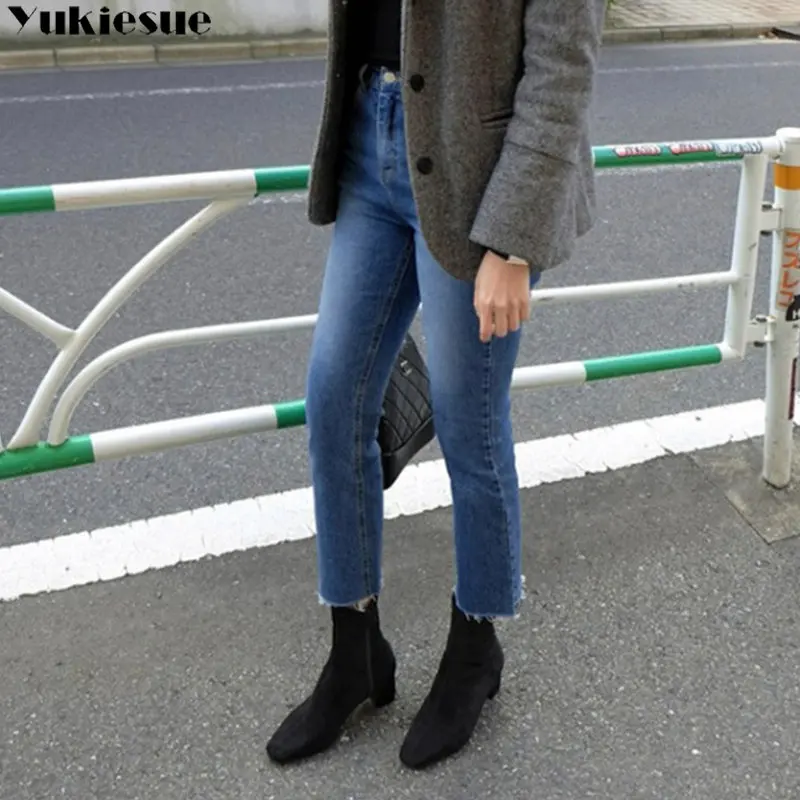 Модная женская одежда в стиле Харадзюку с эластичными прямыми штанинами 2023 весна-лето прямые джинсы с высокой талией женские джинсовые брюки в Корейском стиле