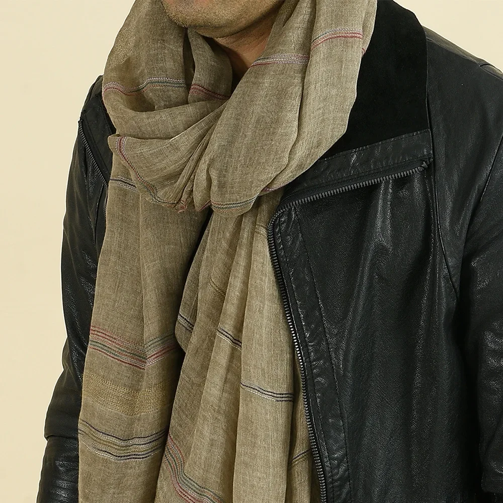 European and American Bandana Scarf Cotton Linen Yarn-dyed Striped Scarves Tassel Long Shawl Male Accessories bandana scarf