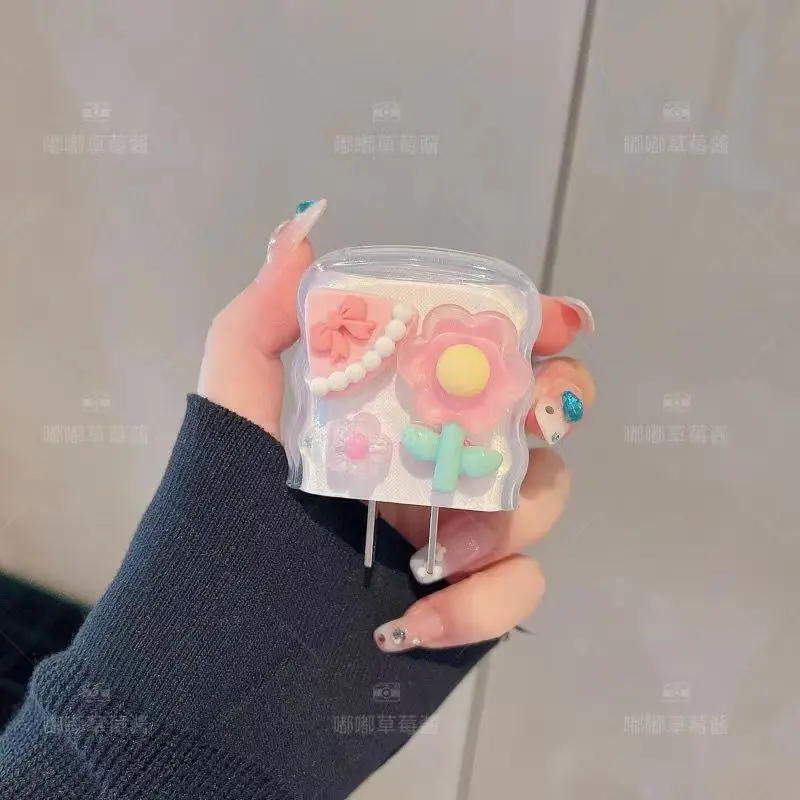Charger Protective Cover 5pcs-set Tulip Flower Wave Edge Suitable for iPhone Models 12 13 14 15 Supports 18W 20W Fast Charging