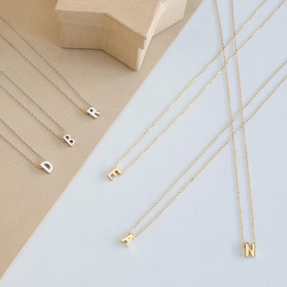 FSUNION Neue Ankunft Mode Tiny Initial Halskette Gold Silber Farbe Cut Buchstaben Einzigen Namen Halsband Für Frauen Anhänger