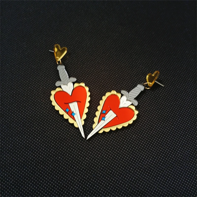KUGUYS Stabbed Heart By Sword Ohrringe für Damen, Spiegel-Acryl, originell und lustig, rotgoldfarben, klassischer Schmuck, Accessoires – Detail 9