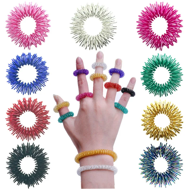 Acupressure Rings Spiky Sensory Finger Rings Set for Teens Adults Stress Reducer Massager Stress Relief Fidget Toys 5/10PCS/Pack