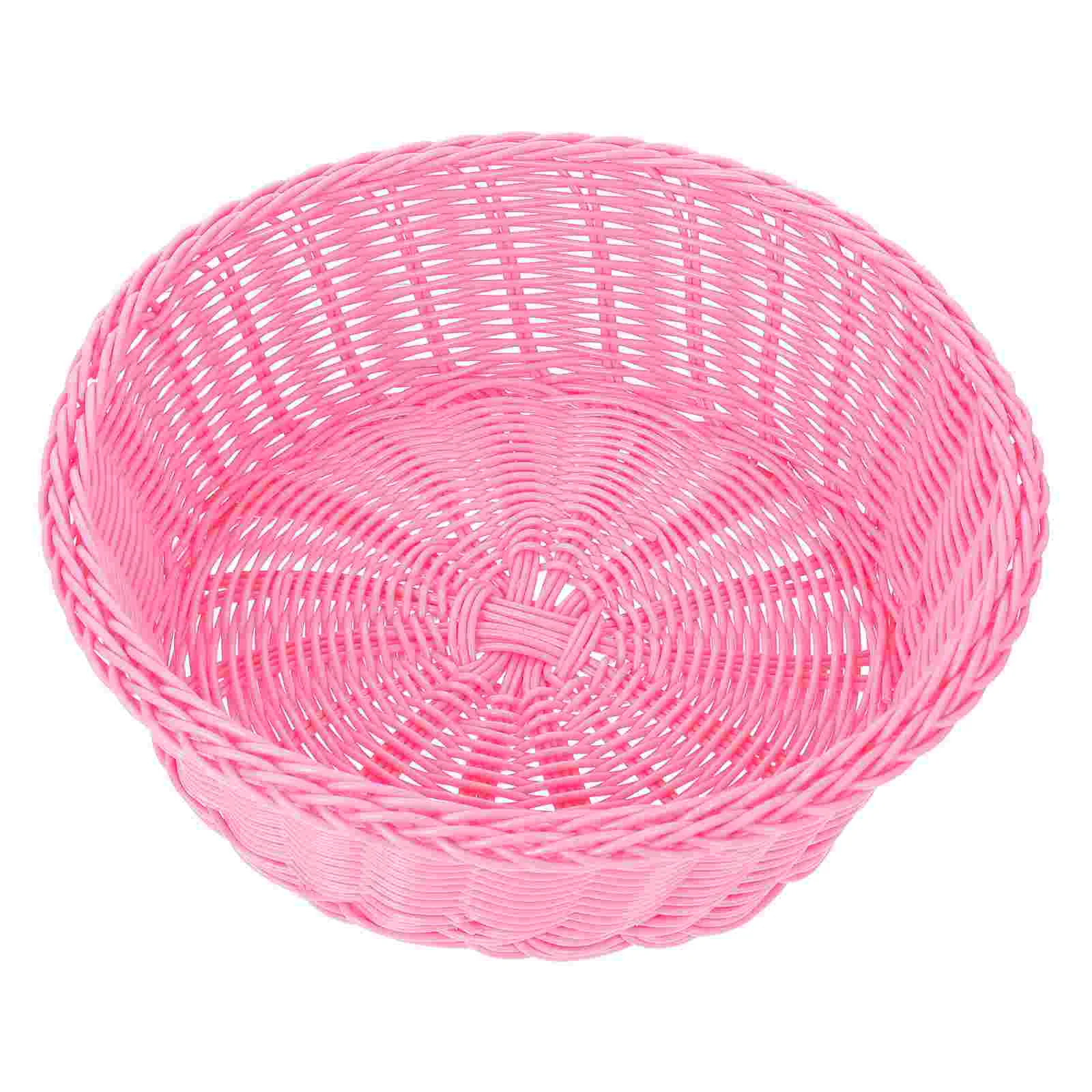 

Woven Fruit Basket Home Serving Tray Decor Living Room Bread Hamper Storage Imitated Rattan Oval Food Container Plastic