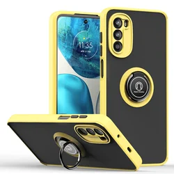Elegant Ring Holder Shockproof Silicone Phone Case - Fashion Design, Durable Protection for Moto G52 (Yellow)