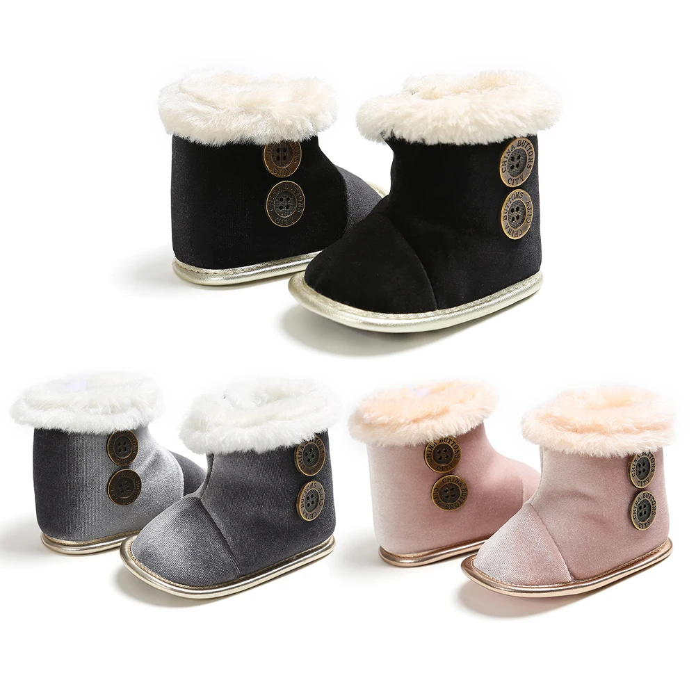 Comfy Baby Boys Girls Winter Fur Suede Prewalker Shoes Child Soft Sole Crib Boot 