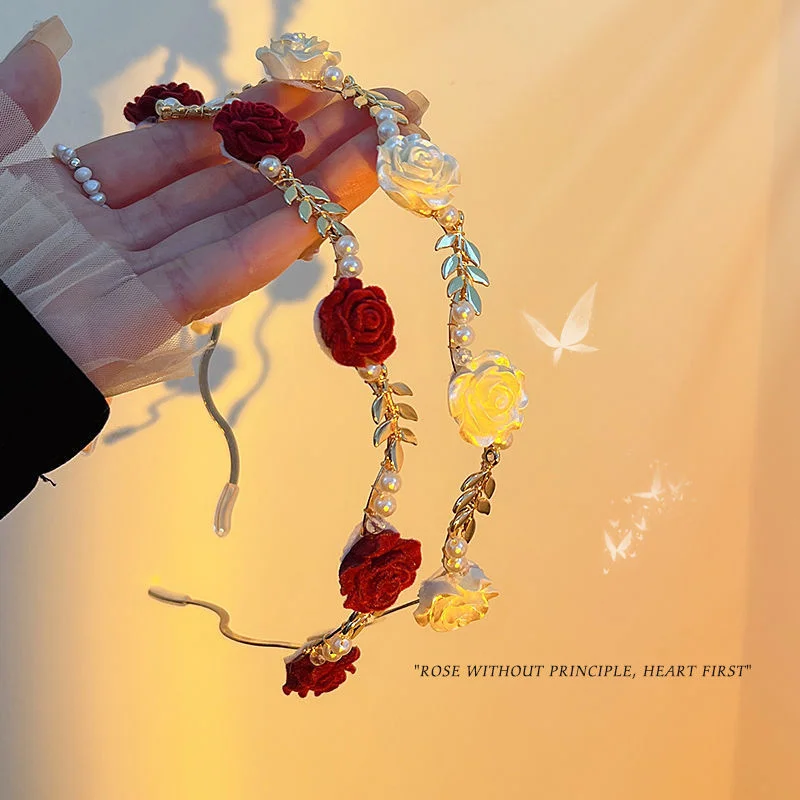 

Luxurious Elegant Rose Vine Headband Accessories Headdress Girls Metal Flower Tiara Hairbands Tiara Wedding Hair Hoop Women
