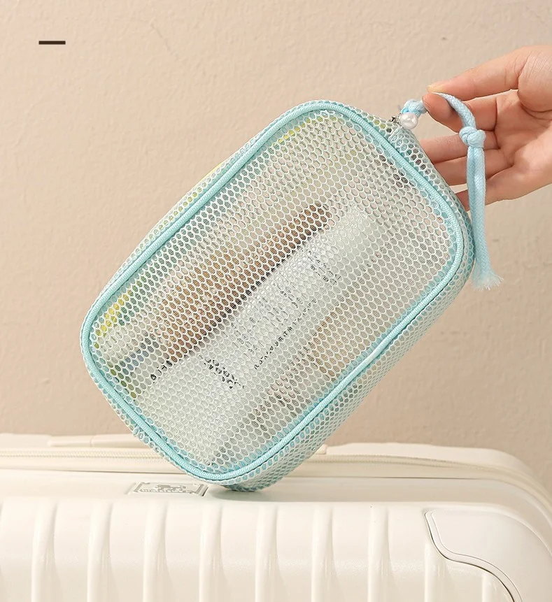 Lässige Nylon-Kosmetiktasche mit Reißverschluss, Netz-Make-up-Taschen, Mehrzweck-Netz-Toilettentaschen für Damen – Detail 10