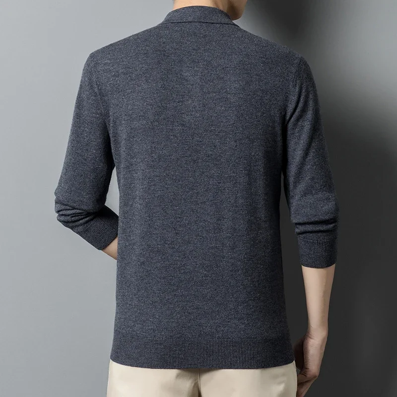 100% Wool Fashion Polo Sweater Men Top 2024 Winter Men Clothers Swethers Clothing Luxury Korean Vintage Simple Knitted Pullover 2
