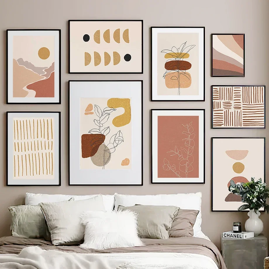 Wall Art Canvas Painting Abstract Flower River Sun Mountain Nordic Poster E Stampe Immagini A Parete Per Soggiorno Salon Decor