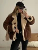 Vintage Faux Leather Warm Coat Thick Fluffy Splicing Big Lapel Coats Female Long Sleeve Outerwear Winter Lady Street Jackets 4