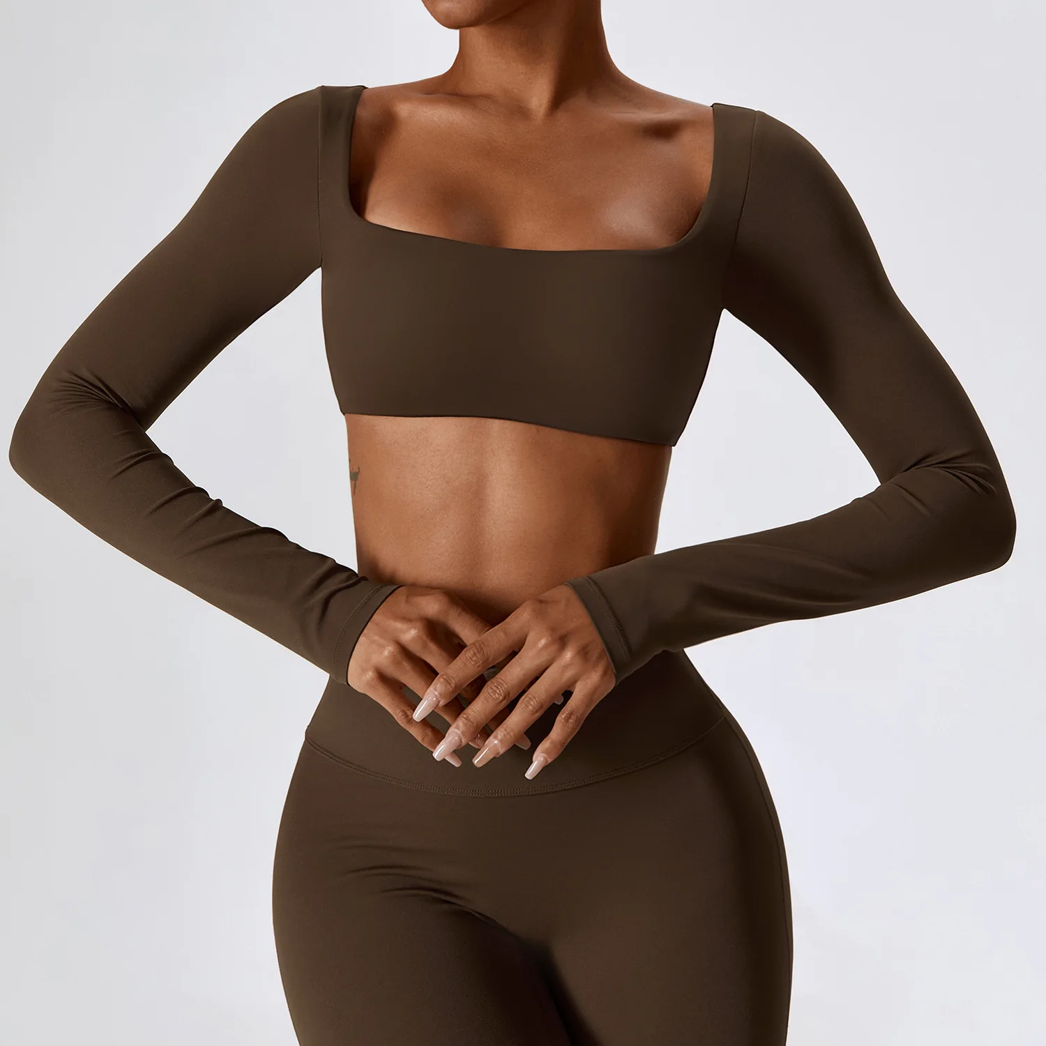 Women's Quick-Dry Long Sleeve Padded Workout Crop Top