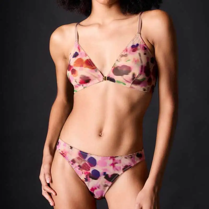 Boutique comfortable breathable gathered lingerie colorful sexy bra panties 2 pieces sexy female underwear set tie-dye bralette