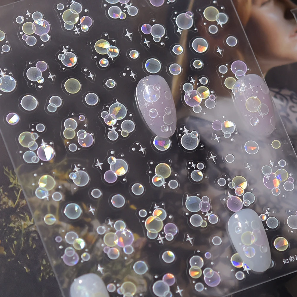 Shiny Bubbles Stars Dreamy Ocean Shell Conch Starfish Jellyfish Colorful 5D Nail Art Stickers Self Adhesive Manicure Decals DIY