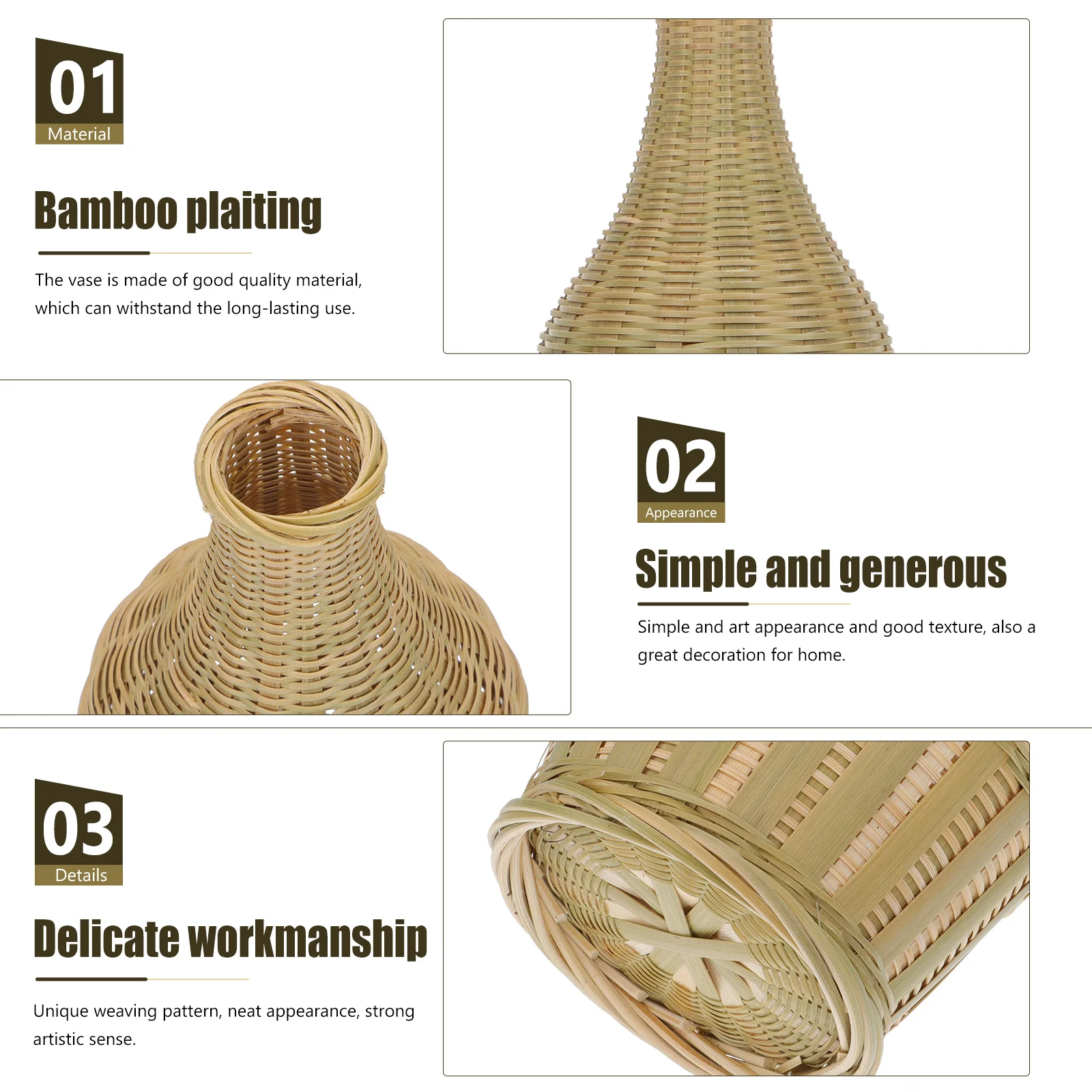 Flower Basket Bamboo Vase Woven Baskets Arrangement Bottle Container Pots for Plants 2