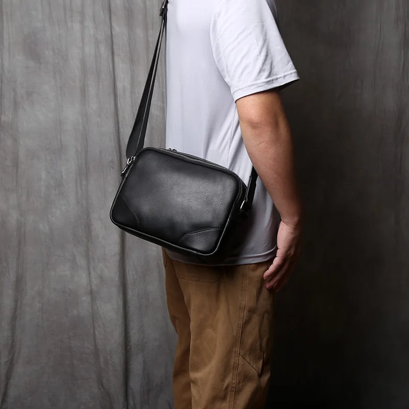 NZPJ Vintage Genuine Leather Men's Shoulder Bag Natural Cowhide Crossbody Bag Casual Men's Bag  Fashion For 9.7-Inch Tablets