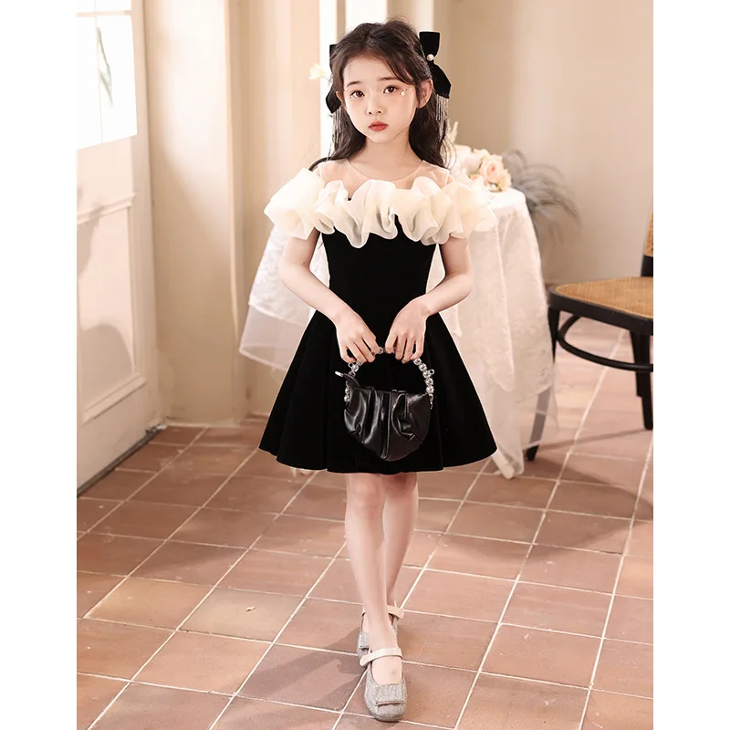 slim fit dress slacks Gold Lace Pretty Bowknot Black Flower Girl Dress Online main image 1