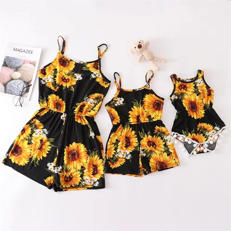Tank Mother Daughter Matching Overall Dresses Family Set Sunflower Mom Baby Mommy and Me Clothes One-Piece Women Girls Jumpsuits