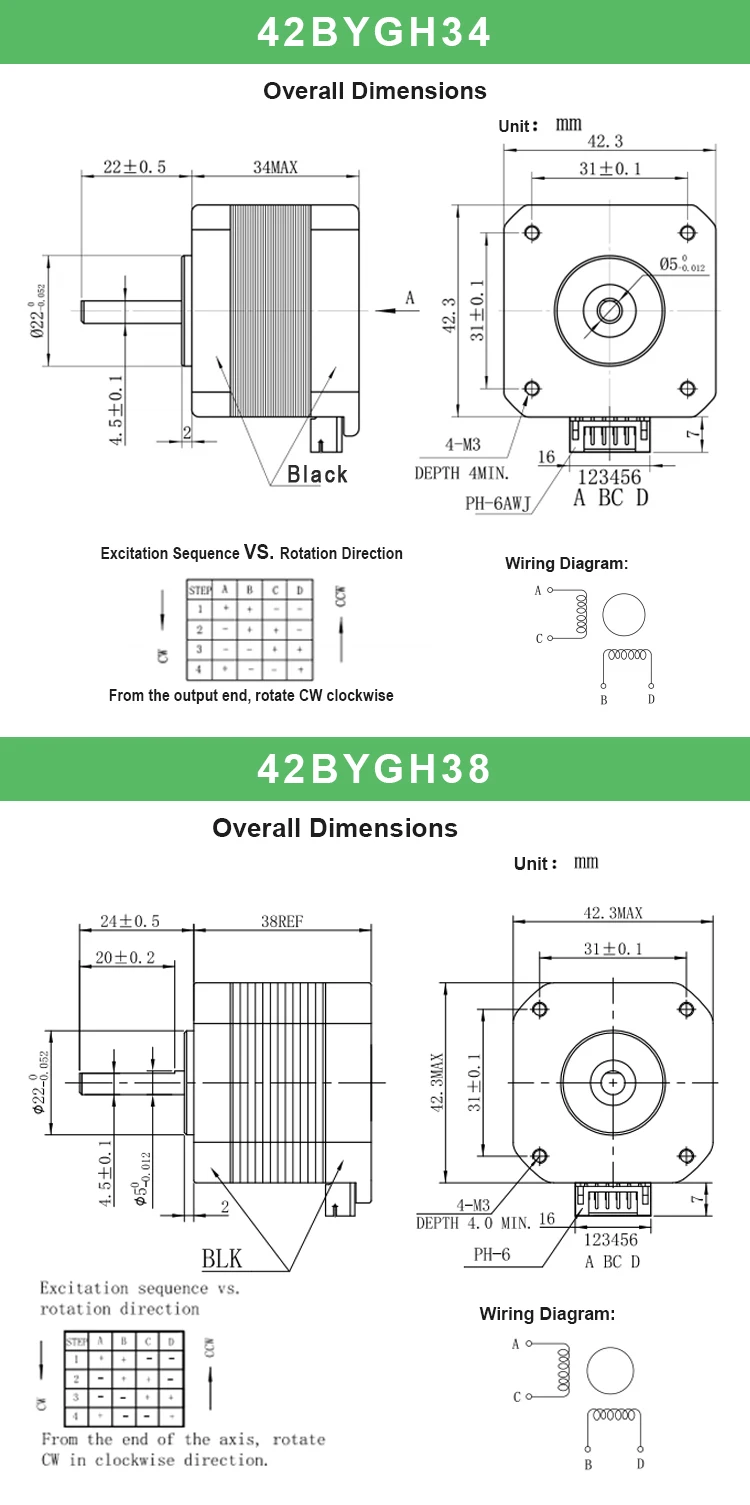 Zweiphasen-Schrittmotor-Set Nema 17, Länge 23/32/34/38/40/48/60 mm, offener/geschlossener Regelkreismotor + TB6600/DM542/DM556/HBS57H-Treiber – Detail 8