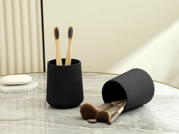 Black Striped Toothbrush Holder ForElectric Toothbrushes Bathroom Organizer ForToothpaste_voghion.com