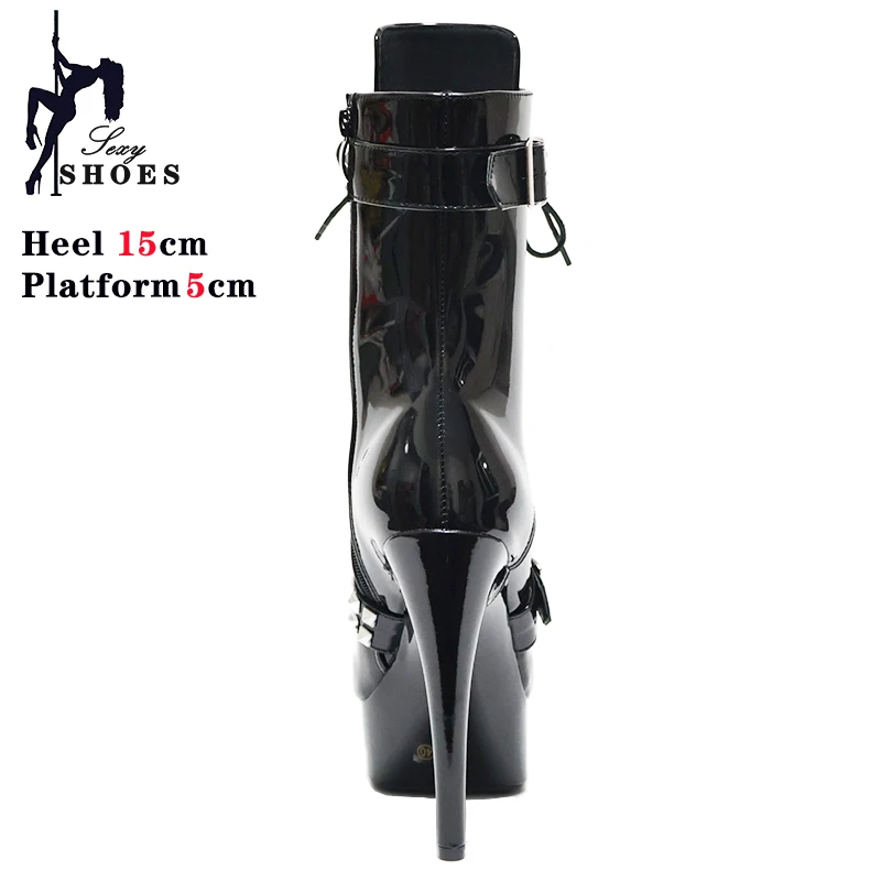 Metal decoration Belt Buckle 15cm High Heels Ankle Boots Crossdresser Pole Dance Nightclub Model Catwalk Platform Women's Shoes