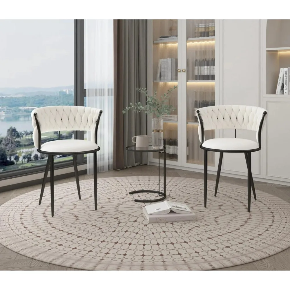 Velvet Dining Chairs Set of 2, Modern Upholstered Woven Dining Chairs with Curved Backrest,  Dining Room Accent Chairs 6
