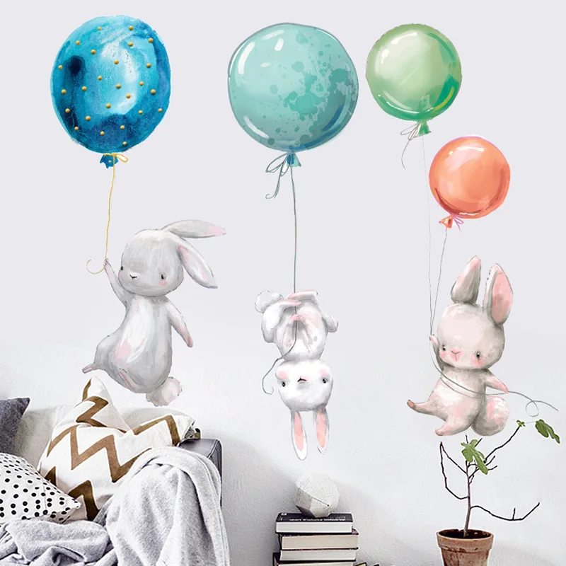 

Colorful Balloon Rabbits Wall Stickers Decoration Grey Rabbits Bedroom Kids Room Nursery Decorative Wall Decal Home Decor