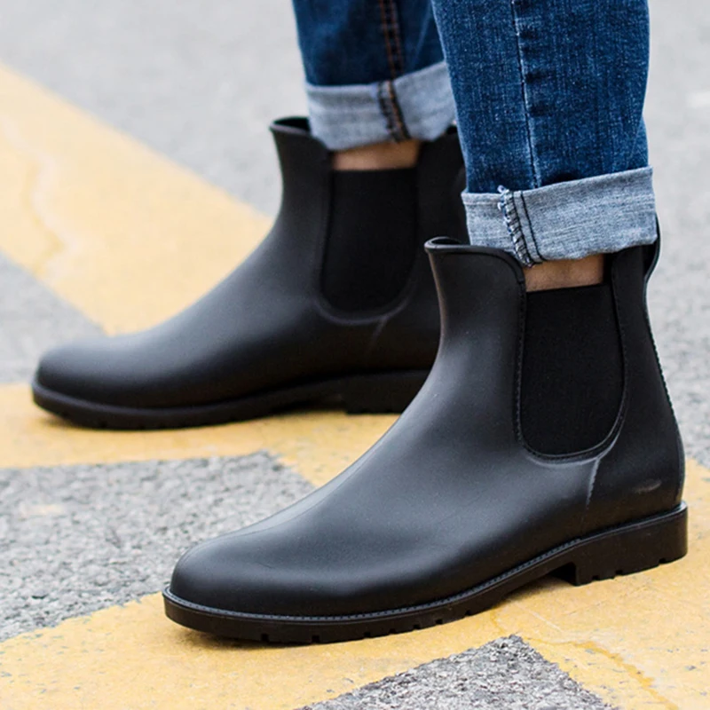 New-Men-Rain-Boots-Fashion-Chelsea-Boots-Male-Ankle-Boots-Man-Black ...