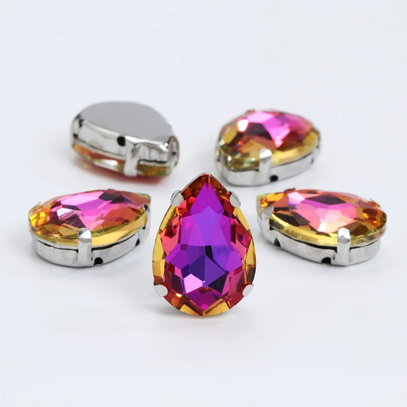 320 piezas de diamantes de imitación para coser, gemas acrílicas, garra  para coser, piedras preciosas de diamantes de imitación con agujero  plateado