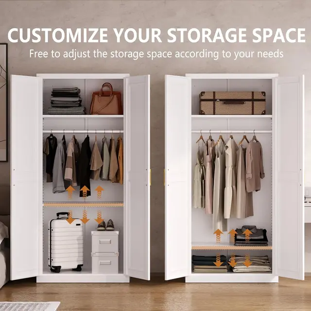 Metal Armoire Wardrobe Closet with Shelves – 71" 4