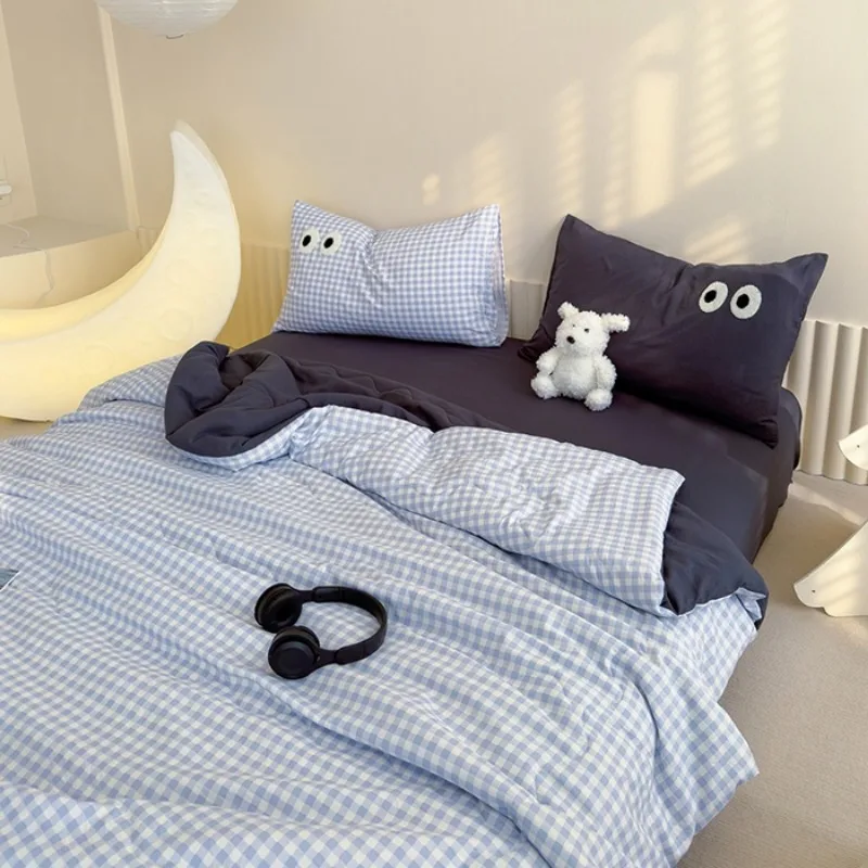 2025 new dopamine washed cloud cotton big eye series summer quilt four-piece three-piece set single piece summer quilt cool summer quilt summer quilt set