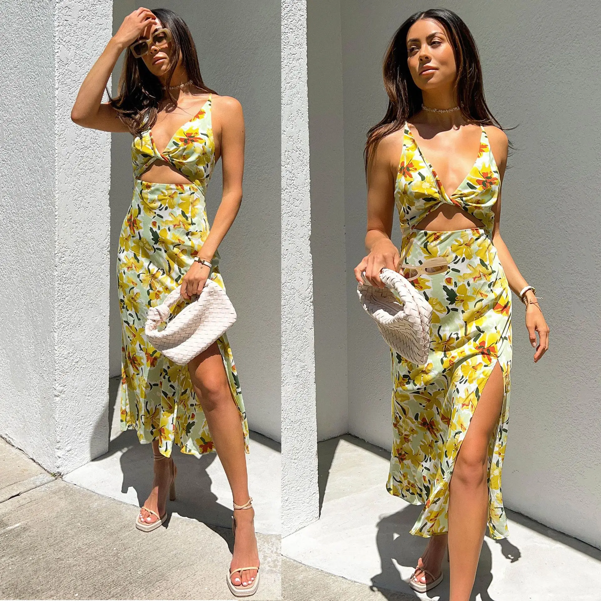 

Женское платье с открытой спиной, откровенное Повседневное платье с цветочным принтом для отпуска, весна-лето 2024