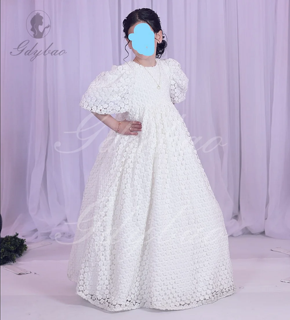 Puffy Girl Gown Flower Girl Dress Blue Wedding Party Dresses Lace Cute Baby Dress Princess Little Bridal