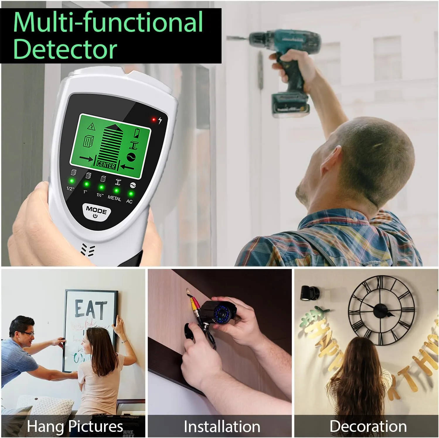 Stud Finder Wall Scanner 5 in 1 Electronic Beam Finder Stud Sensor Wall Center Detector LCD Display Detection stud finder