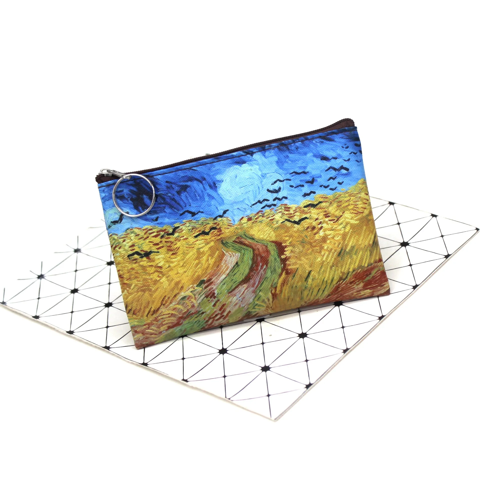 Vintage Oil Painting Canvas Cosmetic Bag Van Gogh Art Sunflower Star Moon Night Makeup Pouch Bag Travel Coin Purse Wallet 2025