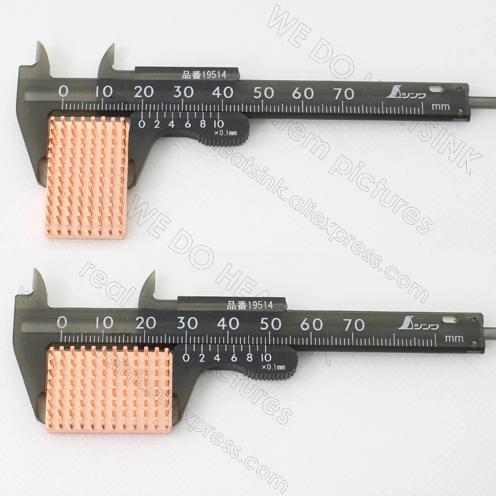 Free Ship 30x20x7mm Pure Copper Pin Fins Heatsink Radiator Cooler With Thermal Conductive Adhesive Pad For Electronics IC — view 3