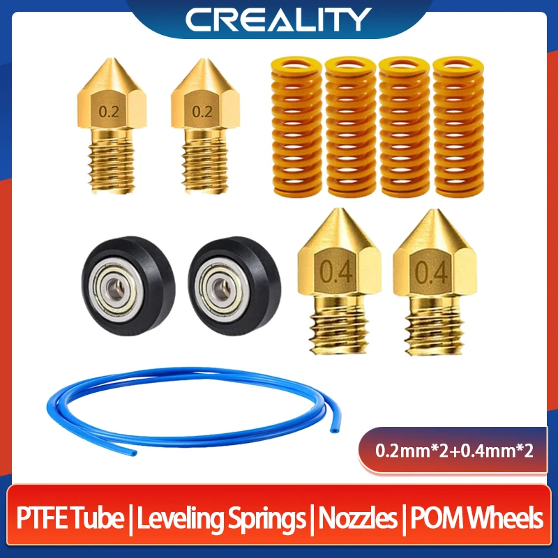 

Creality 3D Printer Parts Kit PTFE Tubing 1M Leveling Spring 4PCS MK8 Nozzles 0.4mm POM Wheel for Ender 3/5 CR-10 3D Printers