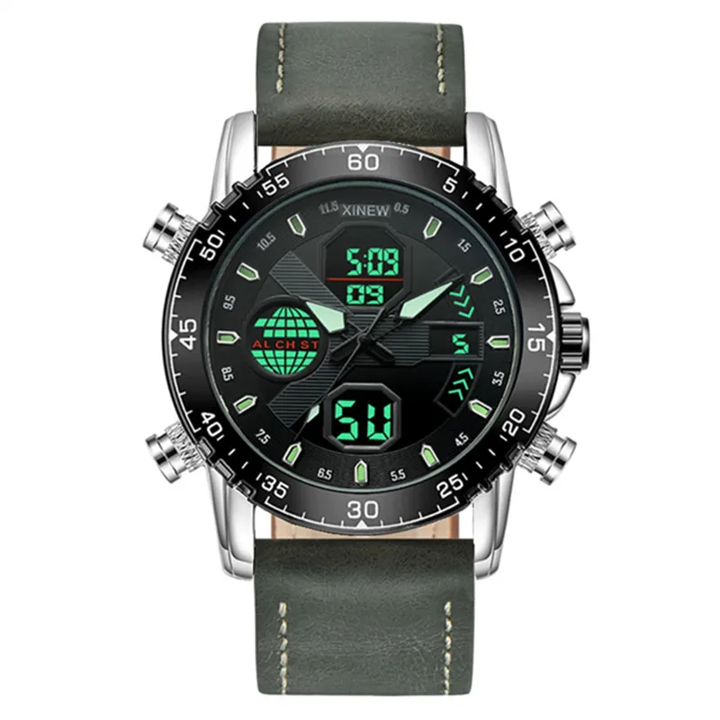 Men's Fashion Leather Band Watch - Dual Time Design in Black