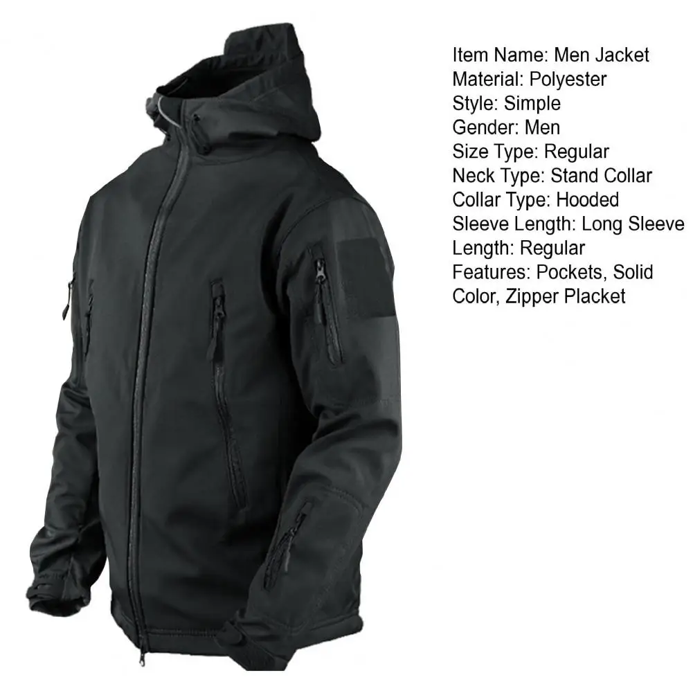 Description Picture 5 of itemMen Solid Color Jacket Men's Hooded Trench Coat with Zipper Placket Fastener Tape Design Spring Autumn for Mountaineering
