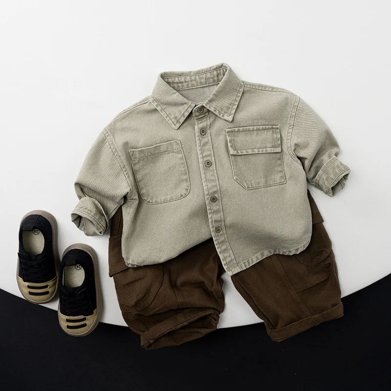 Boys Autumn Full Length Shirts Korean Style